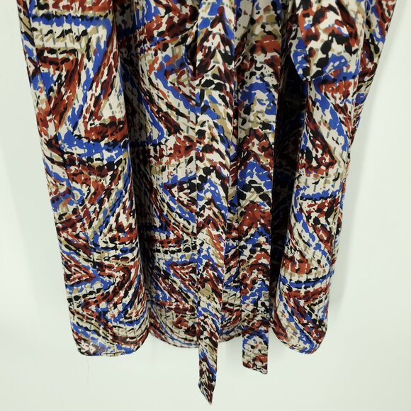 Parker 100% Silk Geometric Printed Balloon Sleeve Mini Dress Batwing Sz M Multi - Picture 8 of 15